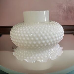 TWO VINTAGE MILK GLASS HOBNAIL LAMP LIGHT SHADE FLUTED EDGE 3" FITTER FLAWLESS